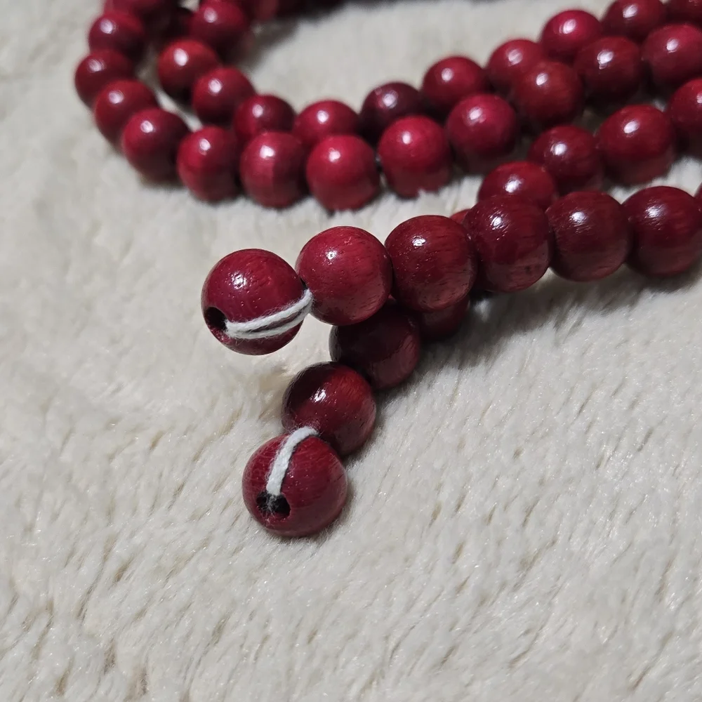 Red Wooden Bead Garland Christmas Tree Beaded Garland, 9ft
